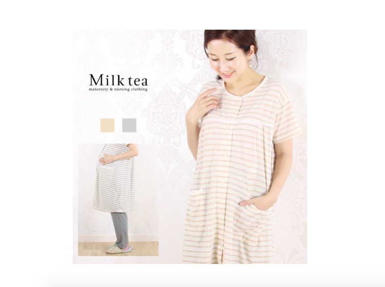 Milk tea ボーダー&レース半袖パジャマ